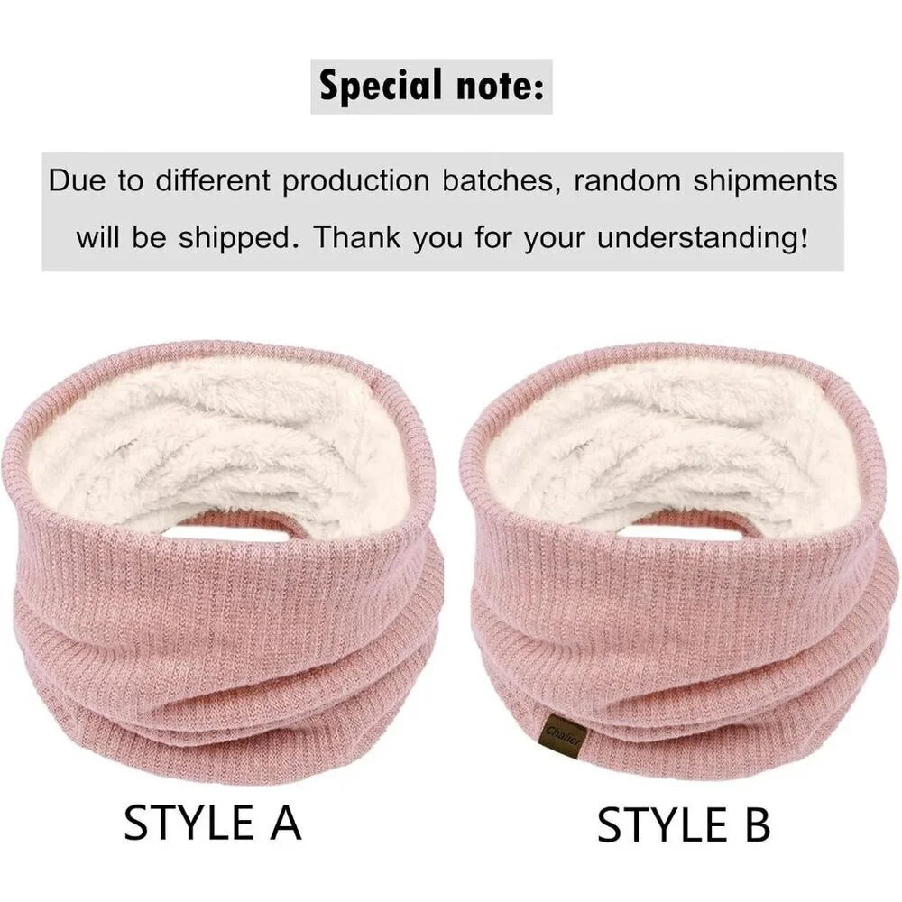 Women's Pink Scarf Winter Double-Layer Neck Warmer Knit Fleece Lined Circle